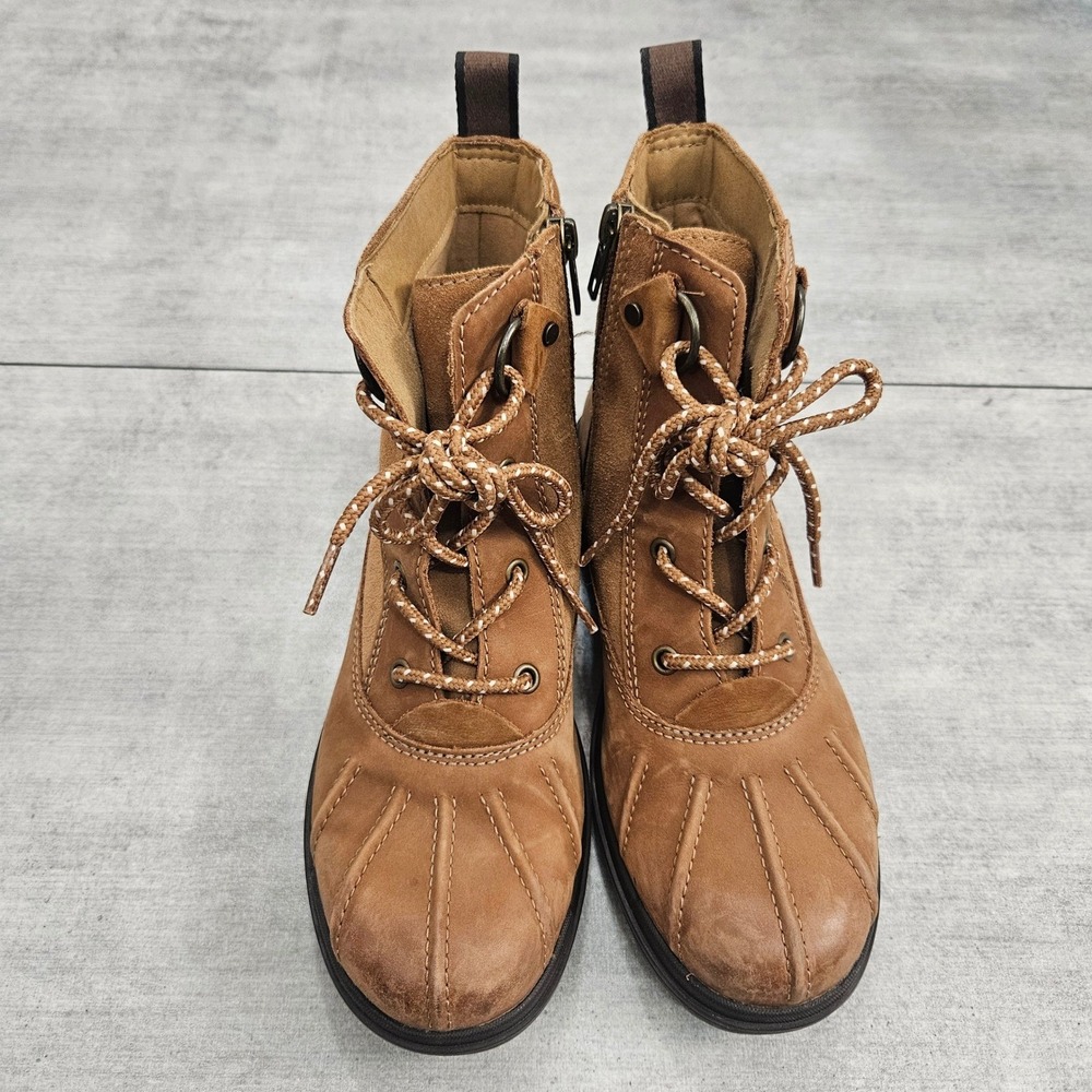 UGG Hapsburg Waterproof Duck Boots Tan Leather Suede Lace Up Zip 1120785 7.5 - Picture 5 of 7